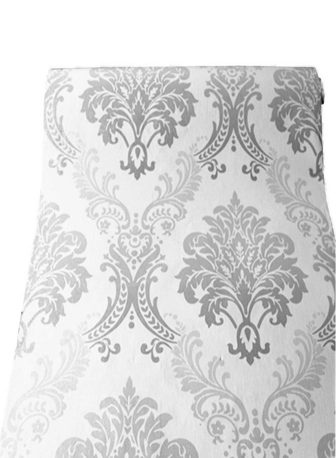 Yija ورق جدران فينيل لاصق من Yija Vintage White - Silver Floral Damasc، مناسب للخزائن والأدراج والمطابخ، مقاس 17.7 بوصة × 98 بوصة - Image 2